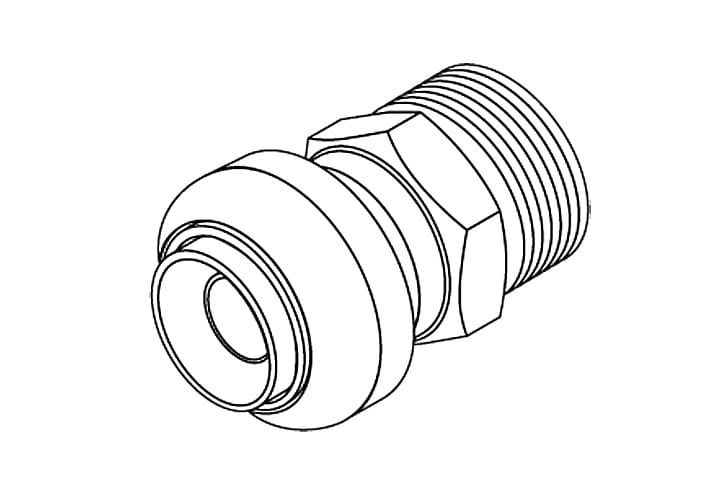 Push-fit Male Adapter: 1" x 3/4" MPT (P/N 612)